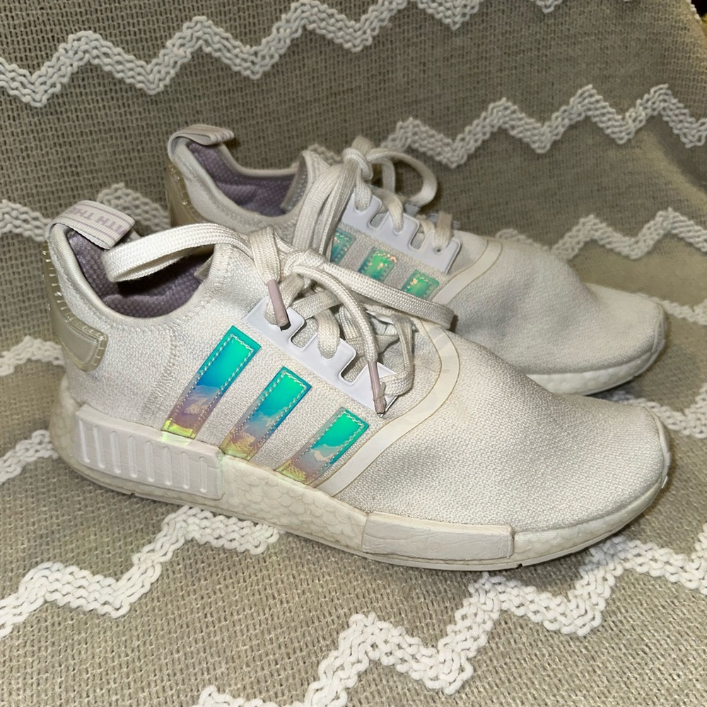 Adidas womens NMD R1 'White Iridescent' sneakers in size 11